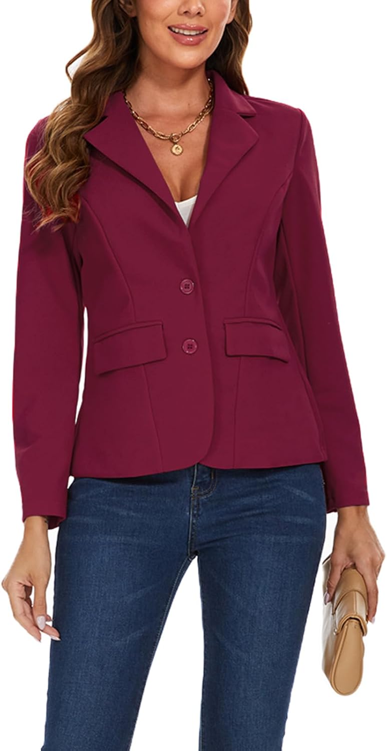 MINTLIMIT Blazers for Women Business Casual Two Button Suit Blazer Notched Lapel Long Sleeve Jacket Blazers with Pockets,Wine Red,M - Image 2