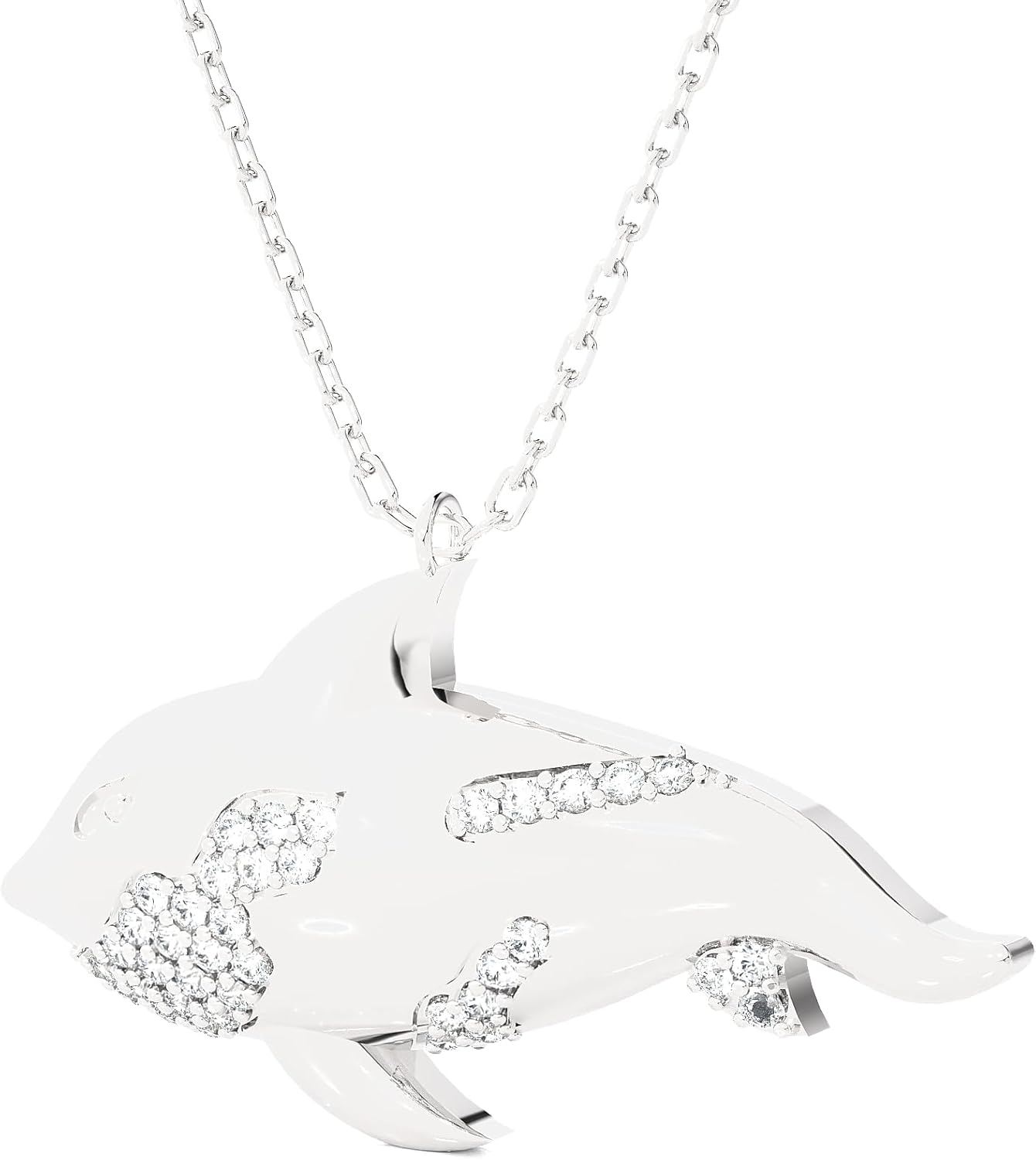 Lab Grown Round Diamond Necklace Pendant, 1/4 CTTW, 48 Diamond, 925 Sterling Silver Chain Necklace, Dolphin Necklace, Pendants for Women, Shiny White Pendant Perfect for Gift