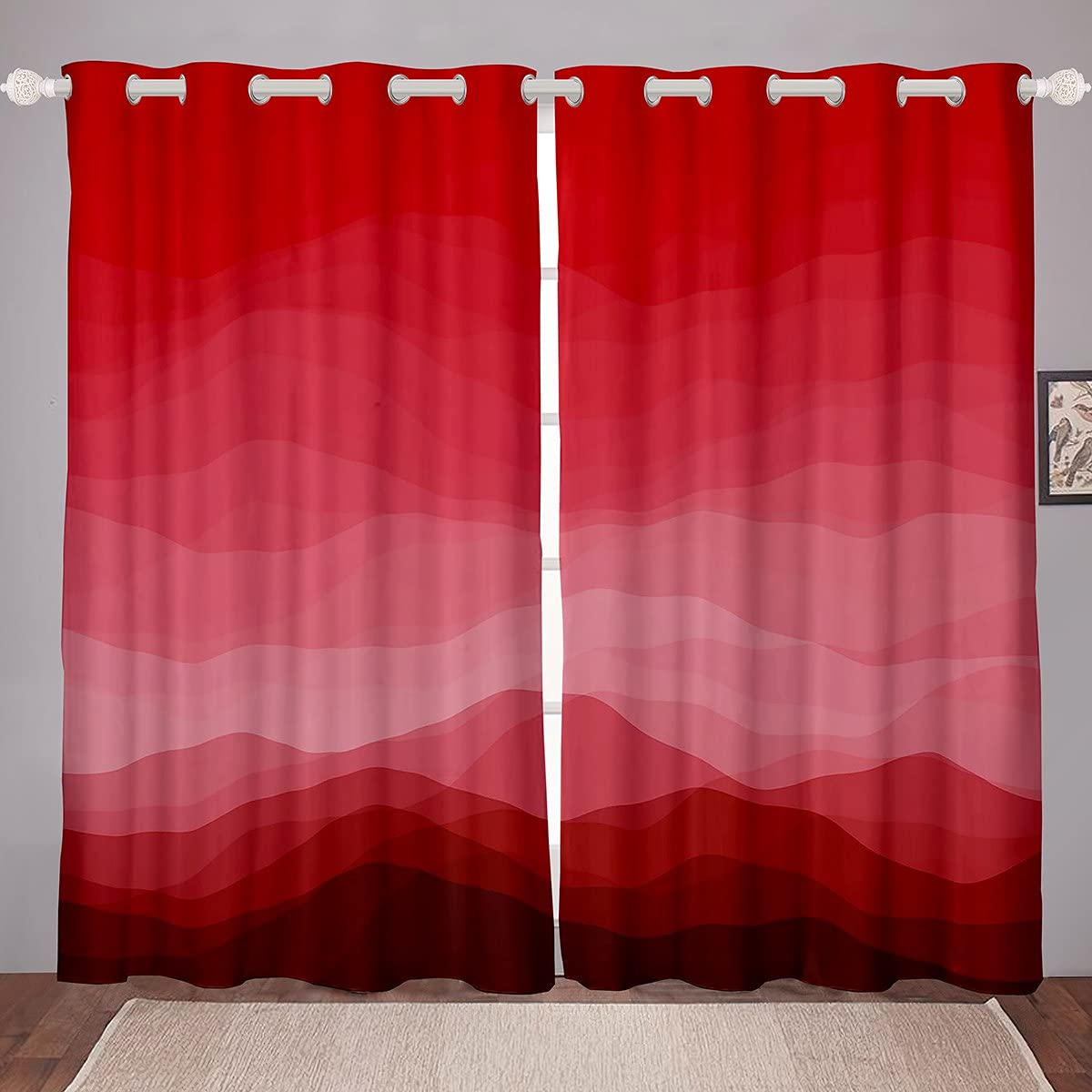 Wave Ombre Striped Curtains Ombre Effects Window Curtains for Bedroom Living Room Kids Girls Boys Gradient Red Window Drapes,W52*L63