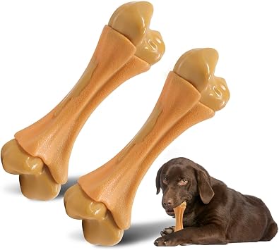 2 Pack Dog Chew Toys for Aggressive Chewers, Chicken Flavor Indestructible Nylon Puppy Bone Tough Teething & Calming for Large Medium Breeds10lbs-70lbs Birthday Gift Christmas