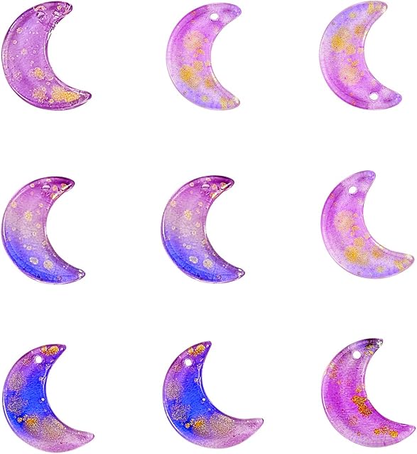 DanLingJewelry 100 pcs Glass Pendants Crescent Moon Shaped Tiny Charms with Gold Foil for DIY Jewellery Making 11.5x16x3mm