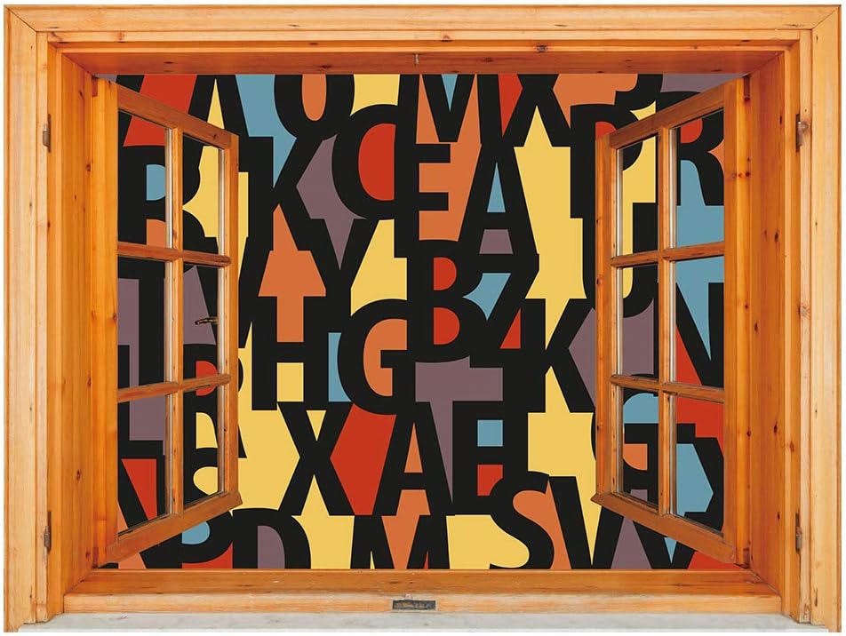 SUMGAR Abstract Removable Wall Sticker Graffiti Mural 3D Wall Art with Open Window Colorful Wallpaper Self Adhesive Home Decorations,36"x48"