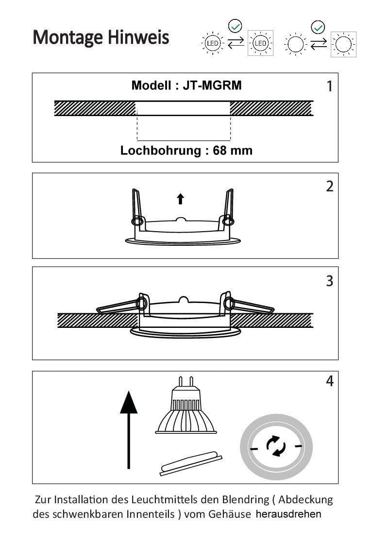 3 Stück LED Einbaustrahler Spots CCT GU10 dimmbar 68mm Lochbohrung weiss 5,5W 230V 2.4G LED unterstützt ZigBee und ist kompatibel mit Amazon Alexa und Philips Hue