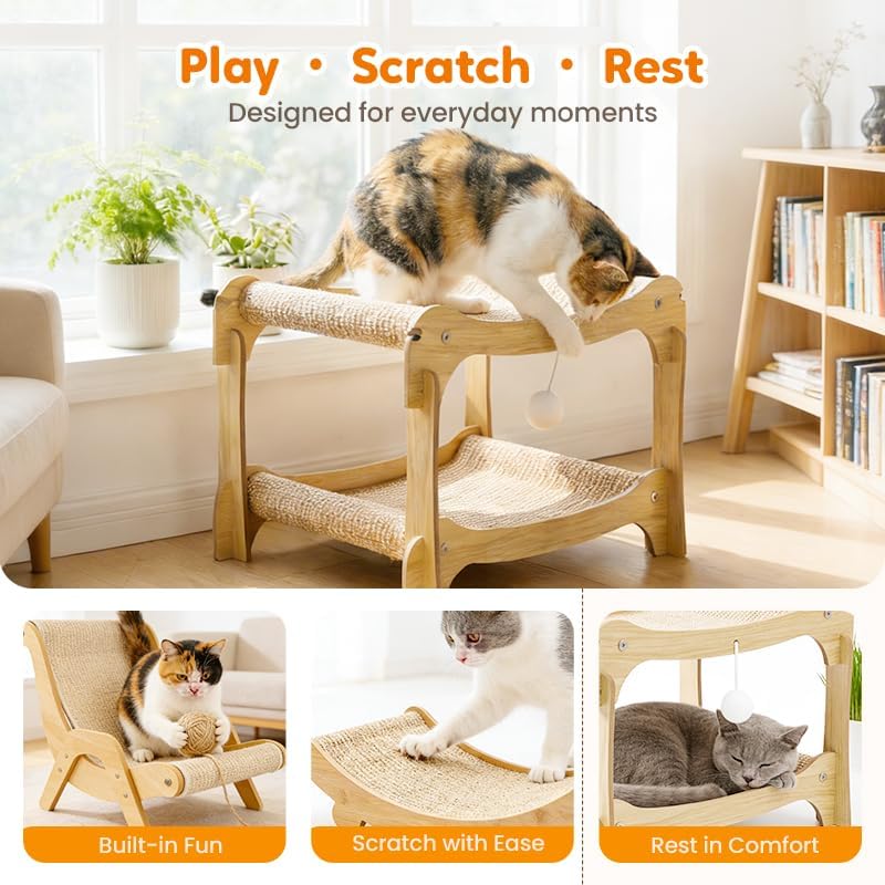 2026 New Cat Recliner Scraper Board, Large 2 in 1 Cat Recliner Scratch Board, Durable Cat Scratching Pad Cat Scratcher Bed Cardboard Cat Scratchers for Indoor Cats (A)