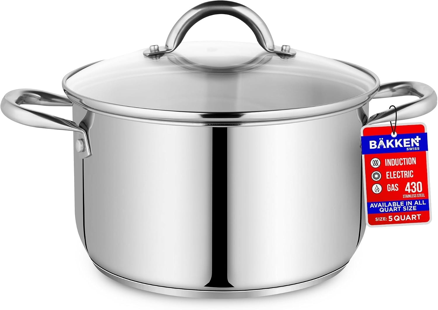 Stainless Steel Stockpot - 5 Quart, Tempered Lid -1