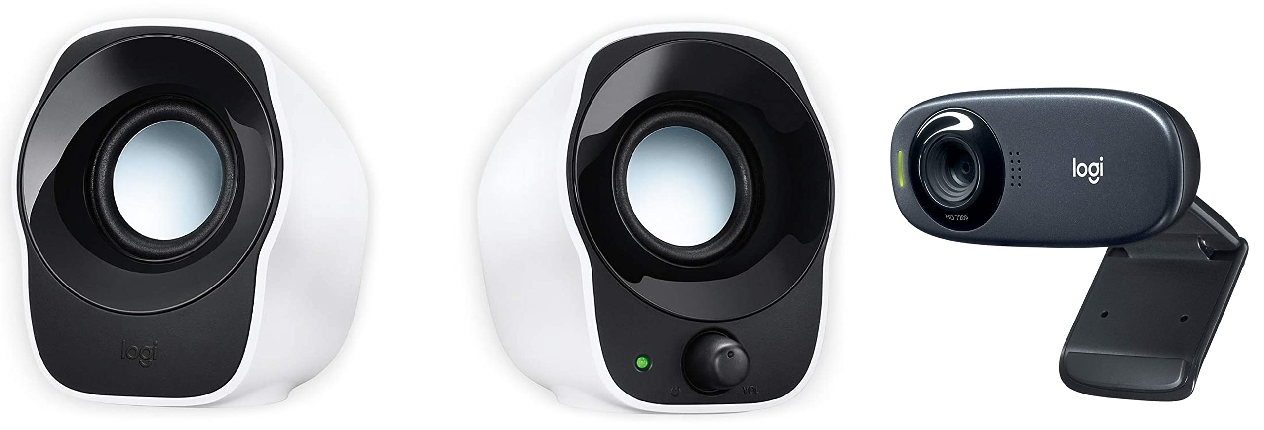 Logitech C310 Digital HD Webcam with Widescreen HD Video Calling, Noise-Reducing Mic,for Skype,FaceTime, Hangouts, WebEx, PC/Mac/Laptop/MacBook/Tablet -Black& Z120 Wired Stereo Speaker Black and White