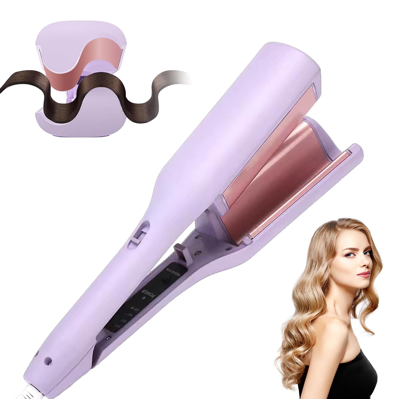 Fer à Boucler, 2 Têtes Barils wavy Fers à Friser Onduler, 32mm Fer à Onduler Céramique, Professionnel Friser Wavy Barils en Température Réglable 160-220° C Bigoudi Styling Outils Cheveux (Violet)