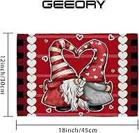 Vista 6 de GEEORY Manteles individuales del día de San Valentín de 12 x 18 pulgadas, corazones rojos, gnomos, rayas, granja, granja, cocina, comedor
