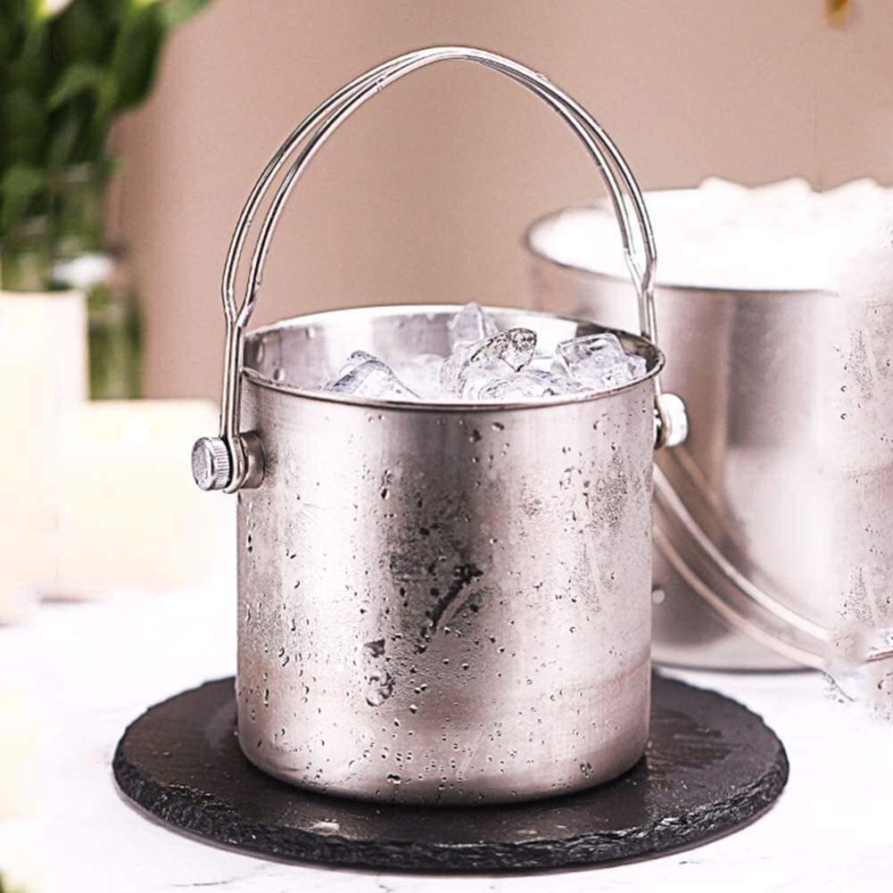 Secchiello Portaghiaccio In Acciaio Inox Alvinlite, Doppia Parete, 2 Litri, Con Coperchio, Isolato, Per Champagne E Bottiglie, Bar E Feste