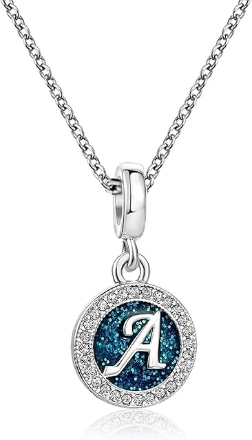 KunBead Jewelry Blue Letter Initial Necklace Heart Love Crystal Alphabet Name Birthday Necklace for Women Girls