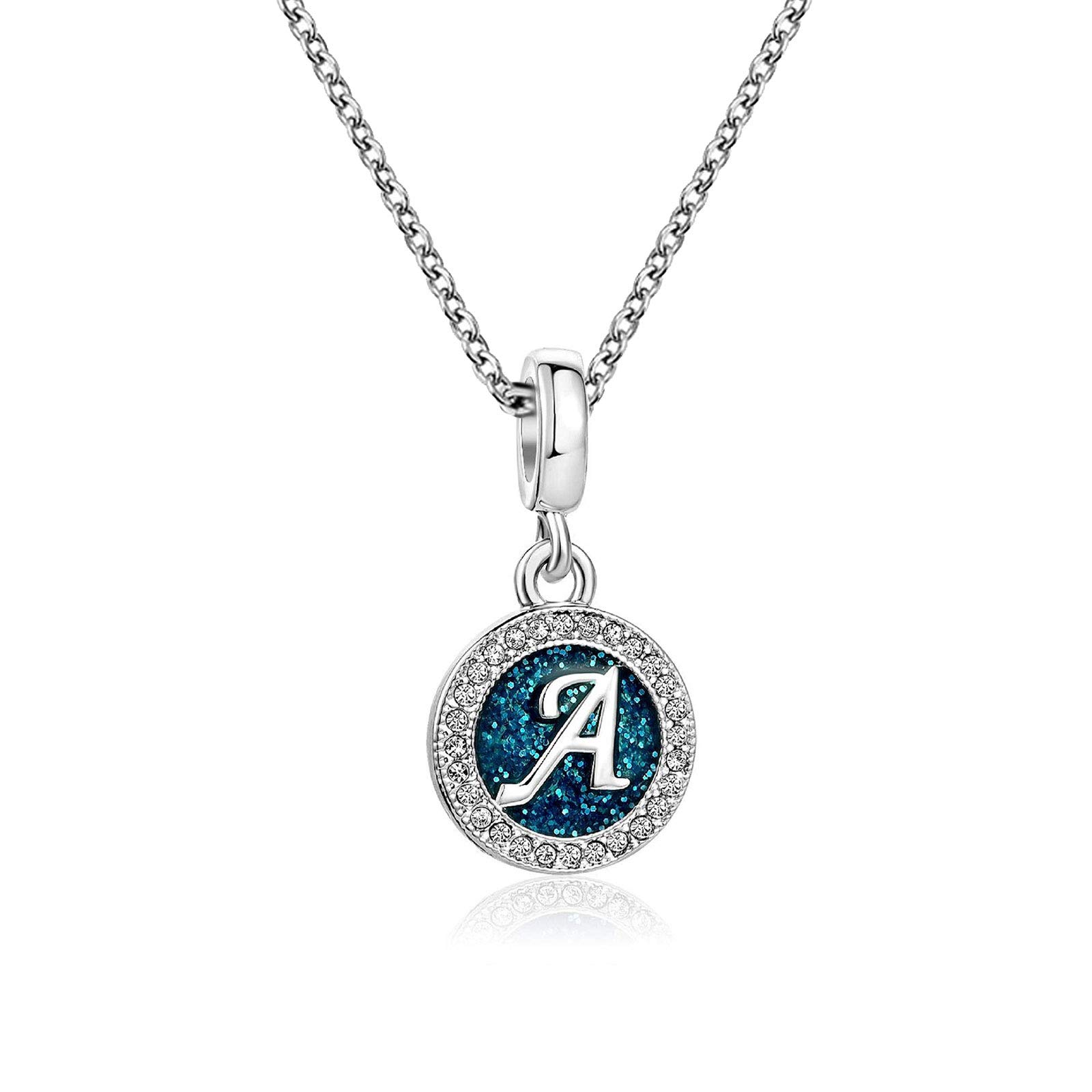 Sponsored Ad – Jewelry Blue Letter Initial Necklace Heart Love Crystal Alphabet Name Birthday Necklace for Women Girls