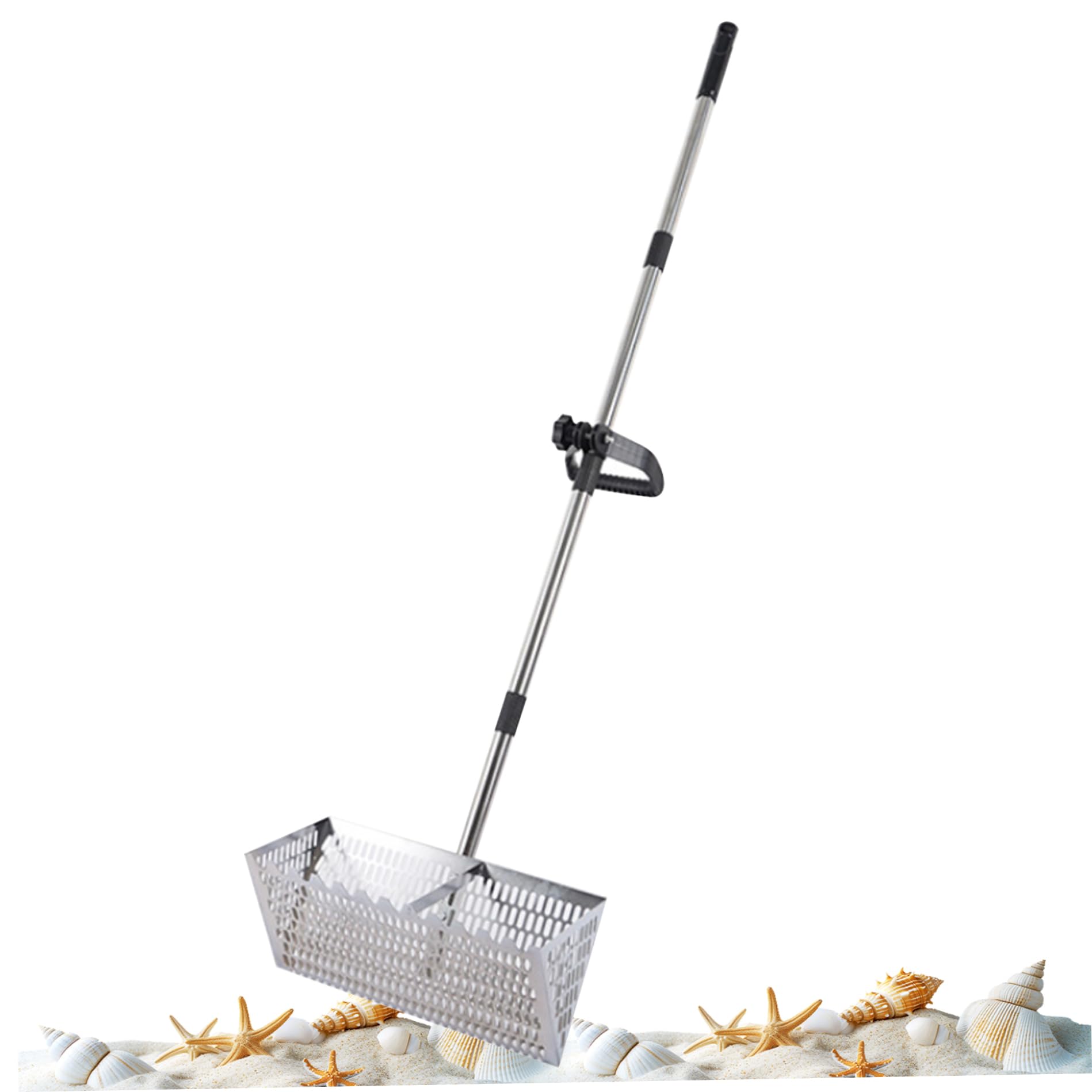 Rake de Arena Hueco de Acero al Carbono de Arena con Dientes romos y tamicador Desmontable de Agarre sin Deslizamiento para jardín de Playa