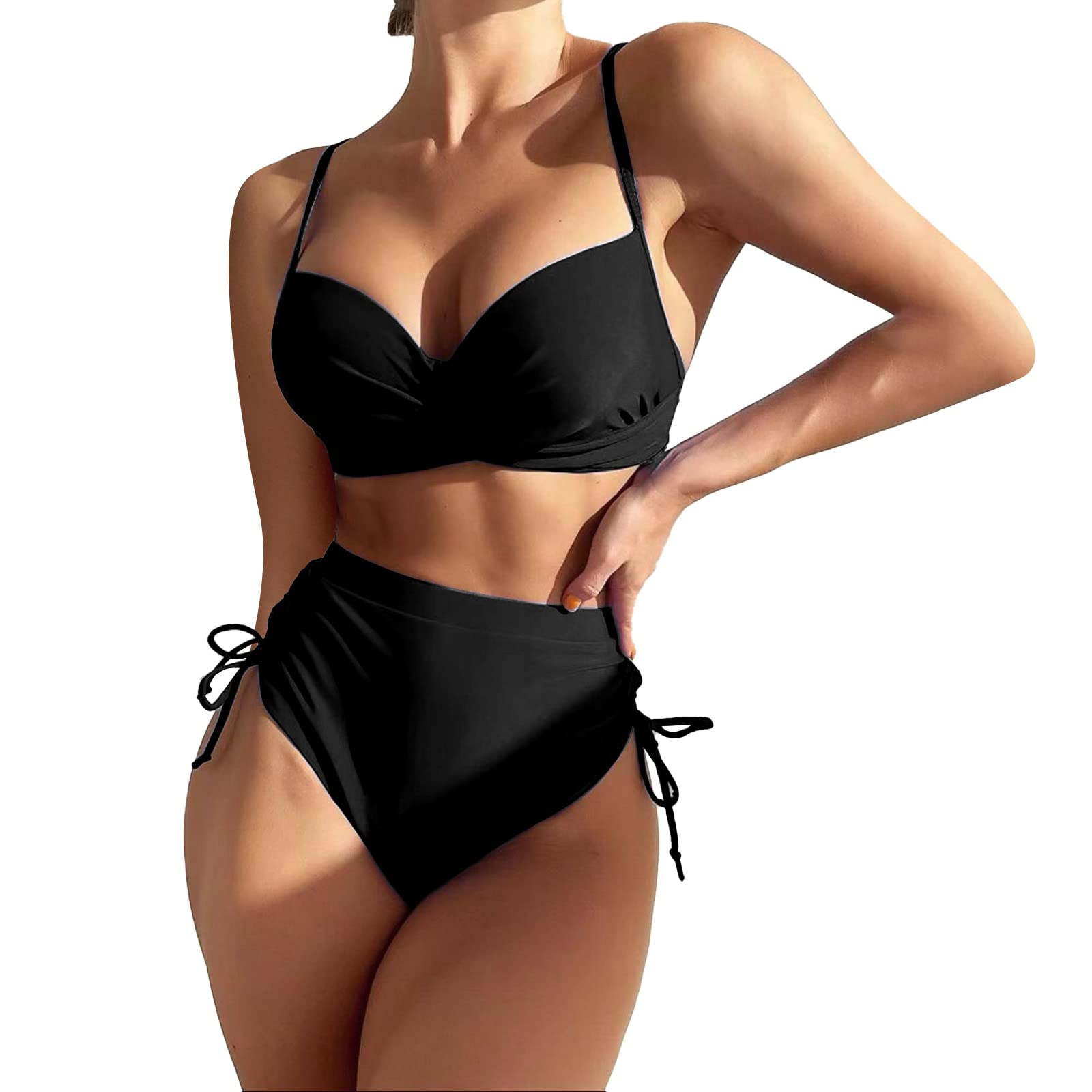 Dinglong Bikinis Mujer 2024 Braga Alta Traje de baño Vintage de Dos Piezas Conjunto de Bikini con Recorte Cruzado Traje de baño Push Up Bikini de Cintura Alta con Parte Inferior