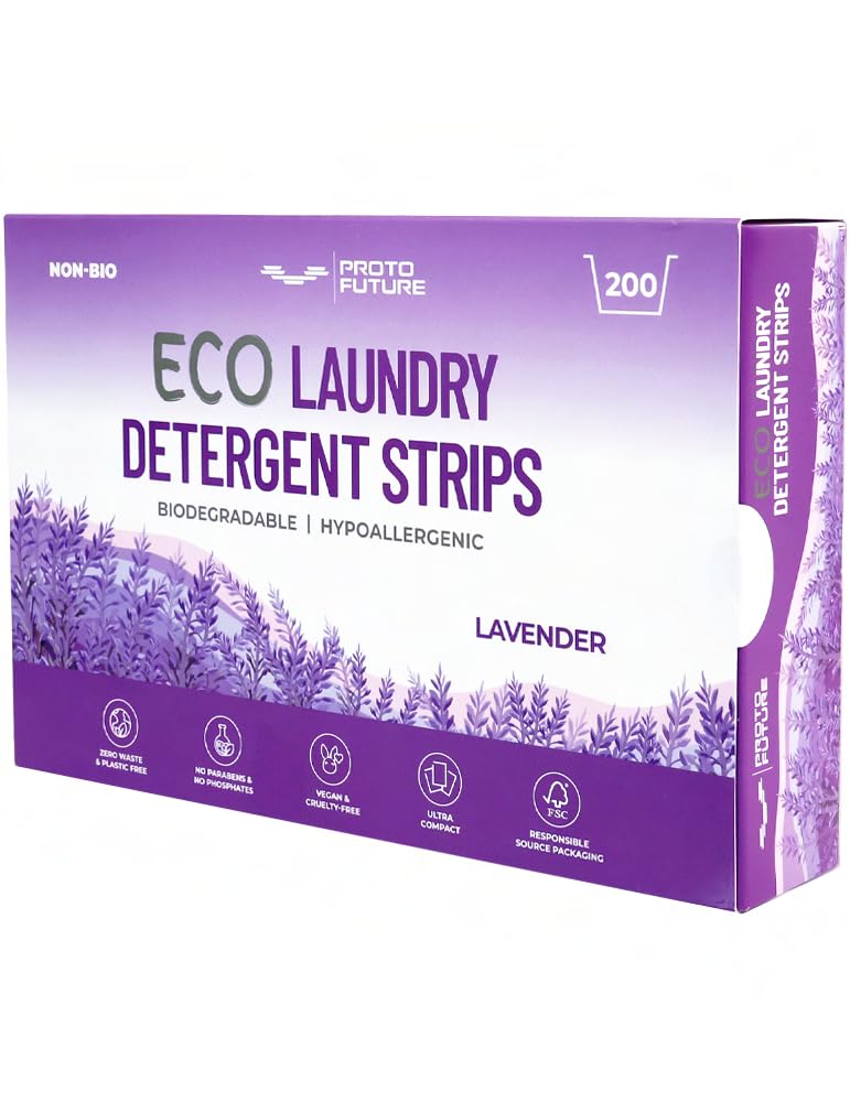 Proto FutureEco-Friendly Laundry Detergent Sheets - Biodegradable, Hypoallergenic, Zero Waste, Plastic-Free Eco-Strips - No Enzymes, Plant-Based Formula (Lavender, 200 Loads)