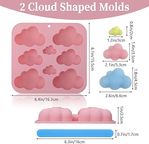 Miniatura 2 de Paquete de 2 moldes de silicona con forma de nube, moldes de chocolate en forma de nube, moldes de gomitas de nubes 3D, moldes de silicona