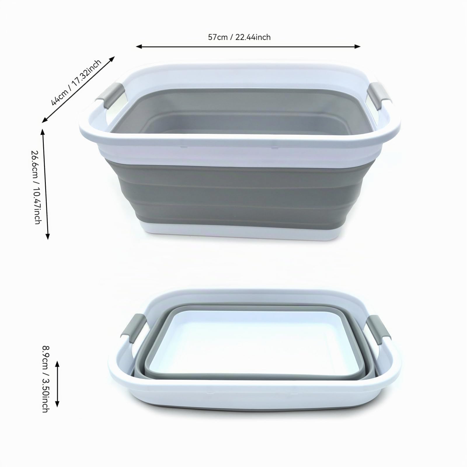 SAMMART 41L Cesta de lavandería de plástico plegable - Contenedor/organizador plegable de almacenamiento portátil - Tina de lavado portátil - Cesta/cesta de ahorro de espacio (Gris) 41L