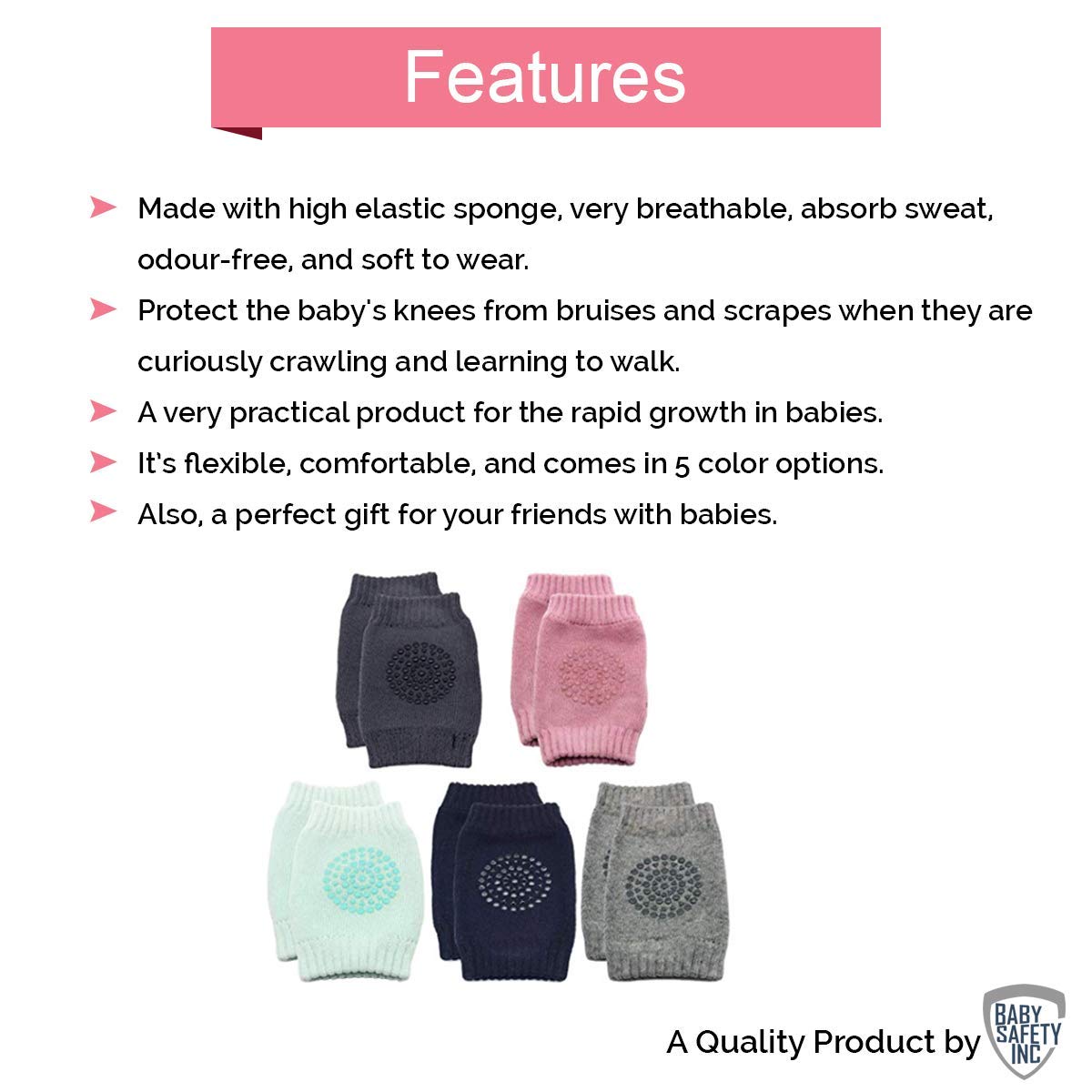 Maharsh Baby Knee Pads for Crawling, Anti-Slip Padded Stretchable Elastic Cotton Soft Breathable Comfortable Knee Cap Elbow Safety Protector (Multicolor) (Pack of 2) 3
