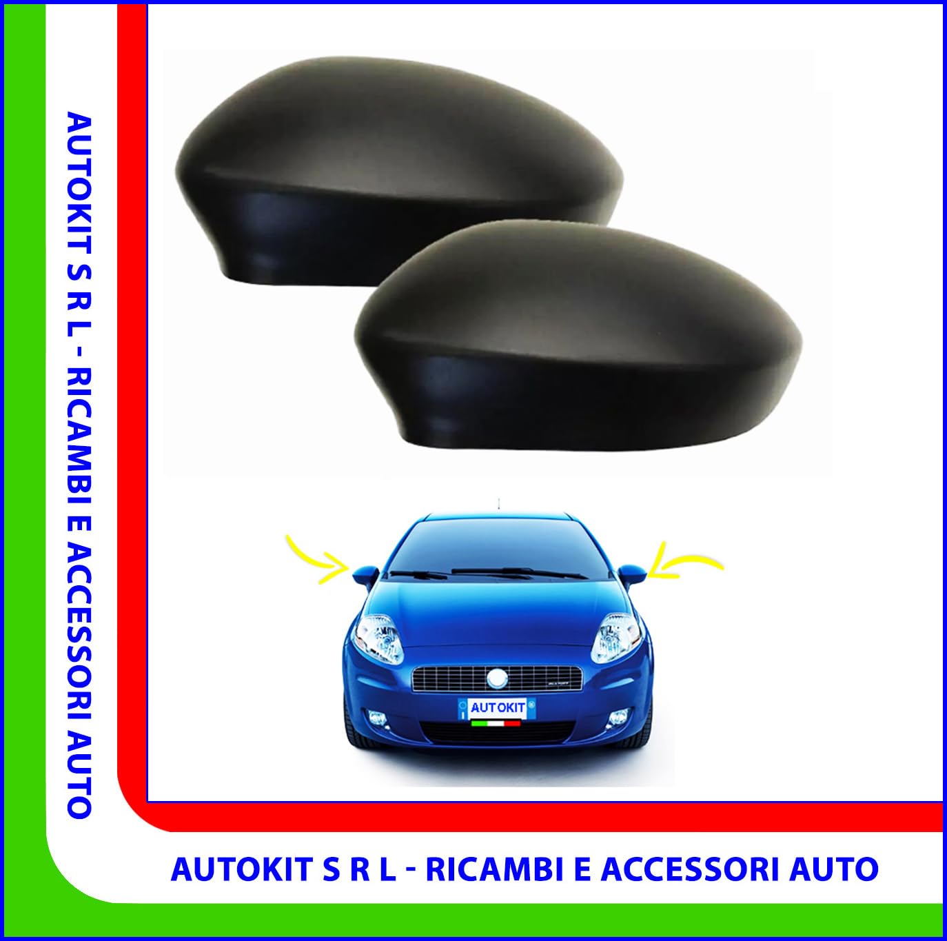 Generico Coppia Calotte per Specchietti Specifici per Grande Punto e Punto Evo Coppe Retrovisori Colore Nero Destro e Sinistro Lato Guida e Passeggeri - 89780-89790