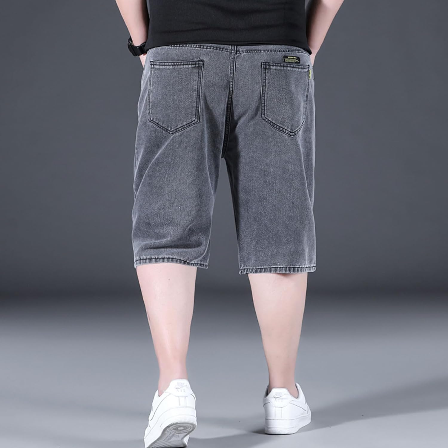 Jorts for Men Baggy Elastic Waist Pull On Denim Shorts Plus Size Straight Loose Jean Shorts Teen Boys Denim Jorts