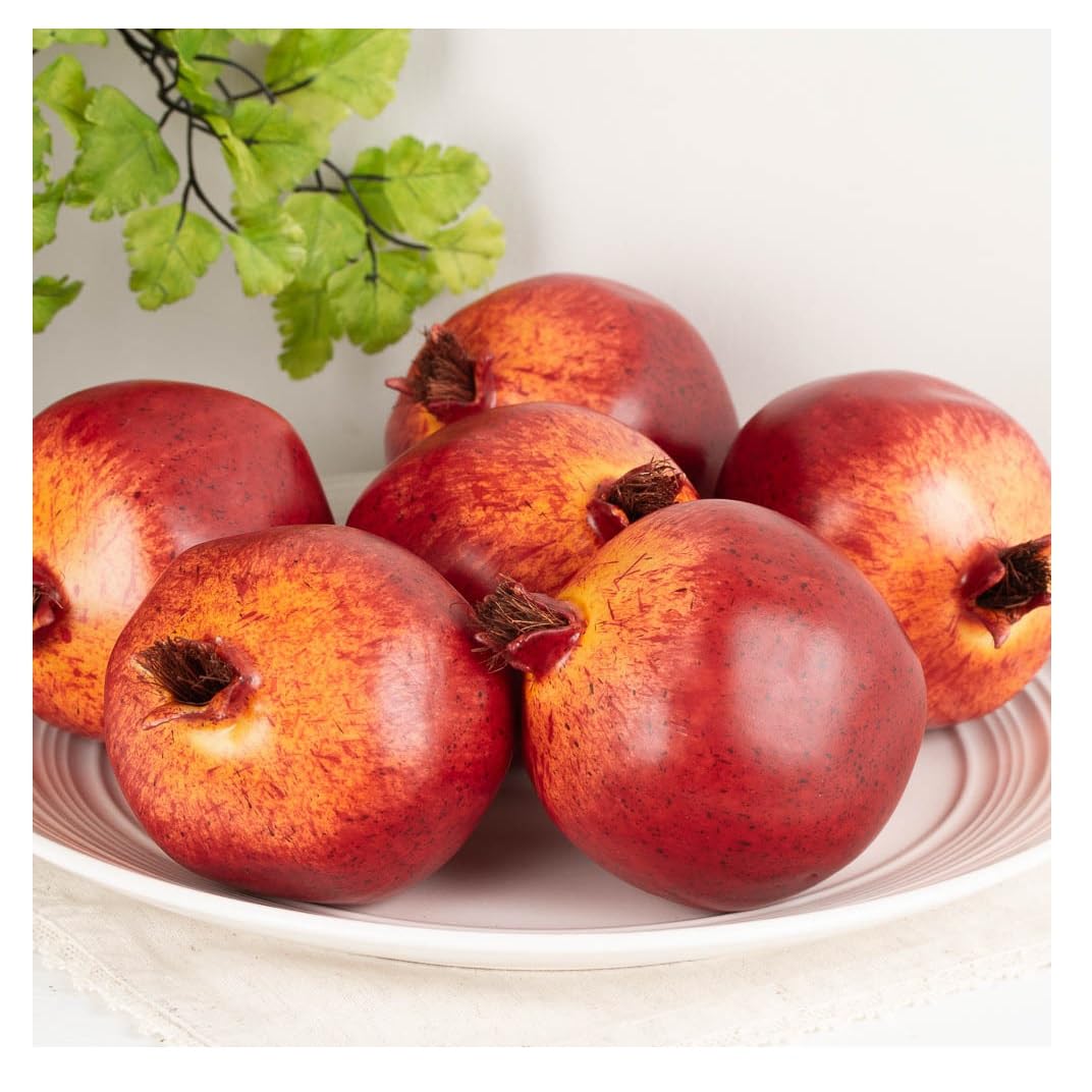 Factory Direct Craft Artificial Pomegranate Fruits Set of 6 - Fake Pomegranates for Summer Arrangements to Holiday Fruit Displays (2-3/4 Inches Diameter)