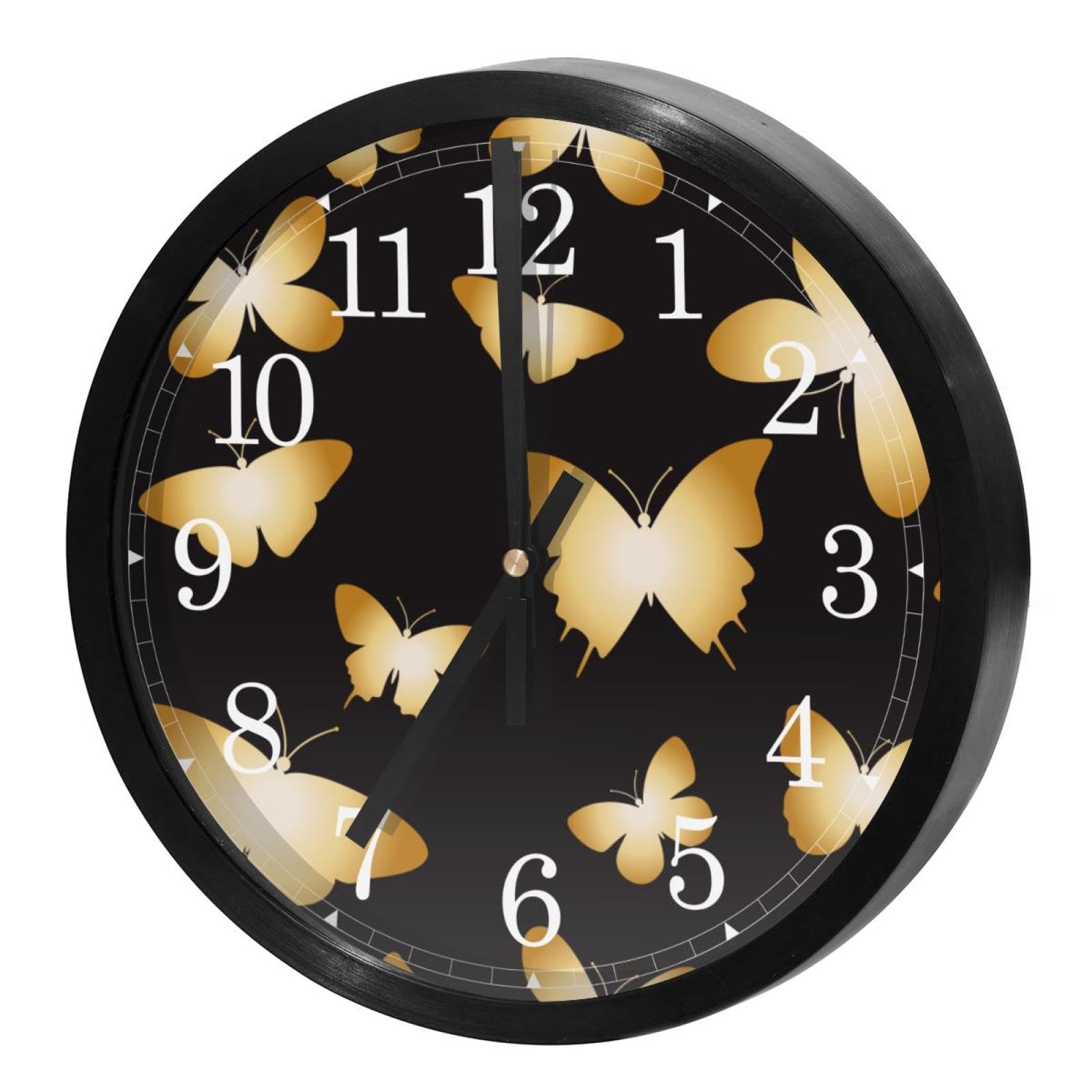 Horloge murale silencieuse à quartz motif papillons dorés pour salon