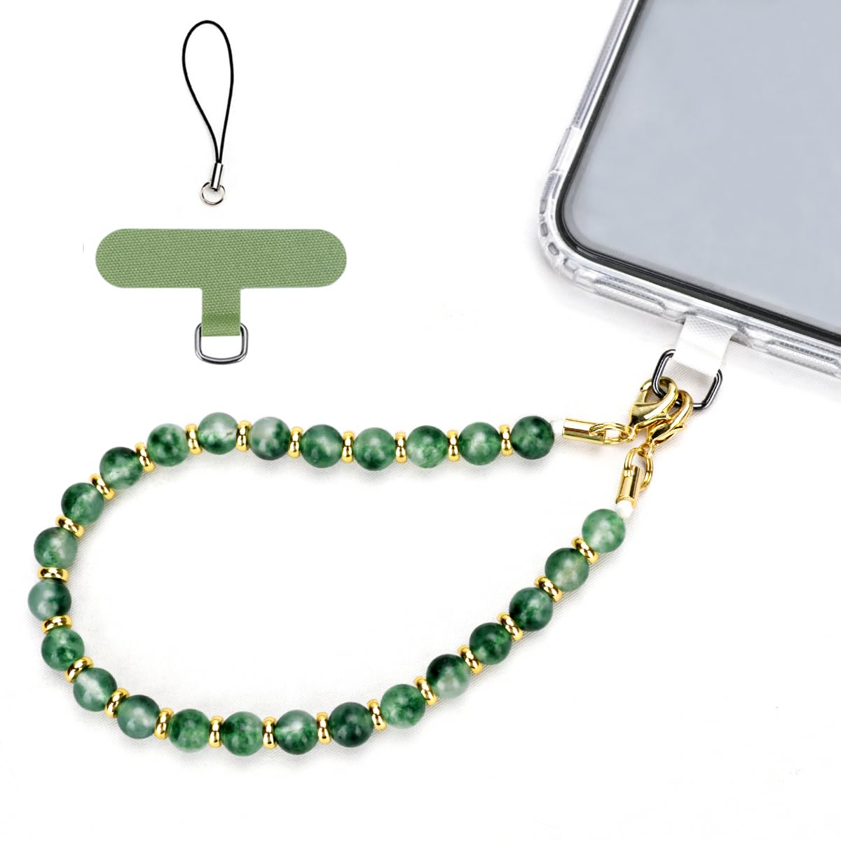 VICHUNHO Marble Beaded Phone Wrist Strap, Cellphone Lanyard with Tether Tab, Hands-Free Wristlet Bracelet