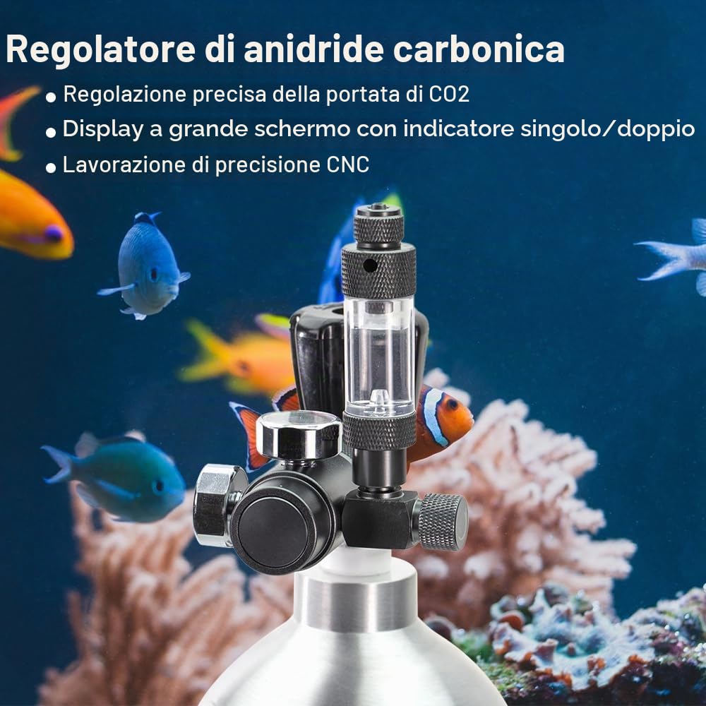 DONGKER Regolatore CO2 Acquario,Singolo/Doppio Manometro CO2 per Serbatoio Pesce Pressione Regolabile per Piante Acquatiche Sistema CO2