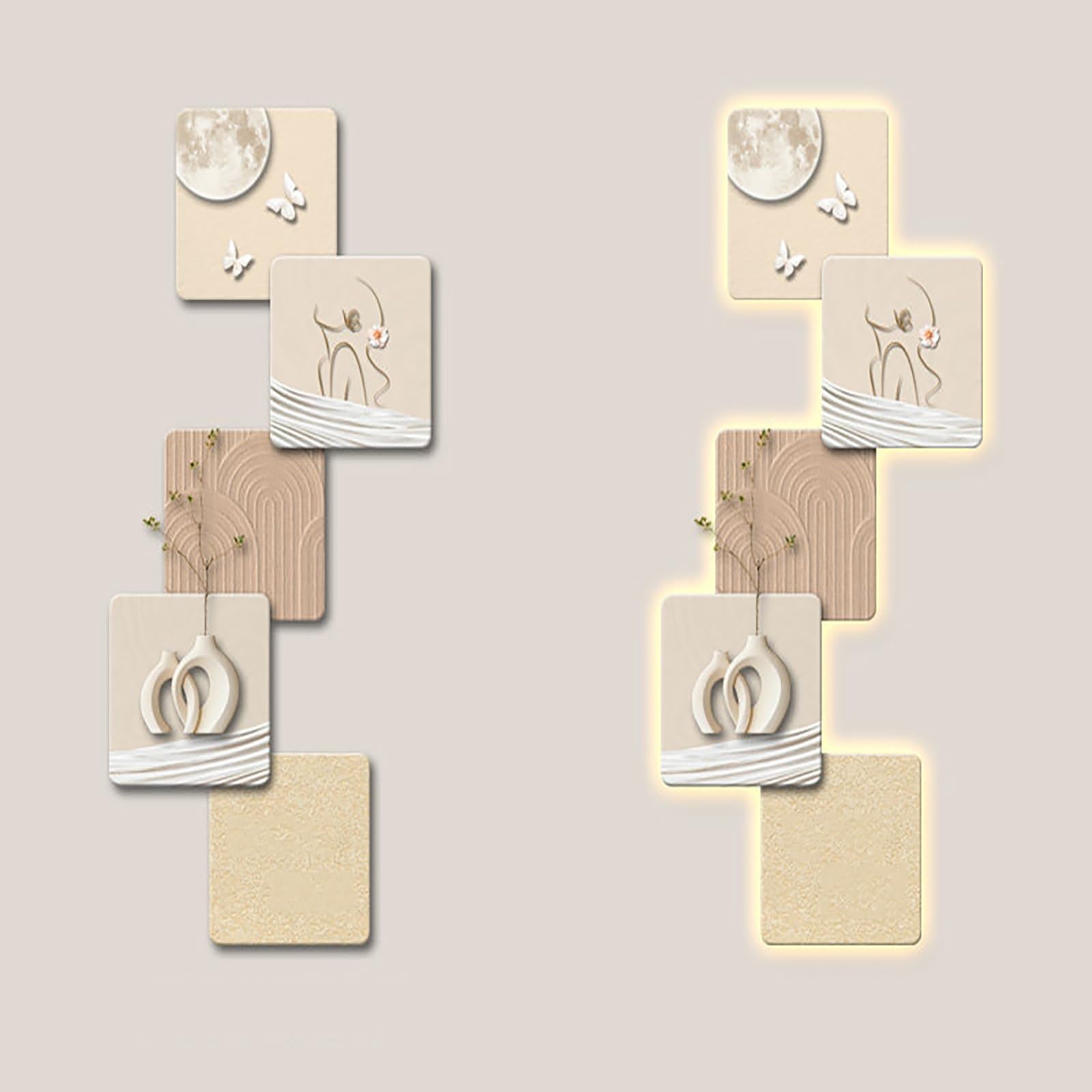 Tableau Mural LED 3D vertical en grès texturé de 120 cm pour décoration de chambre