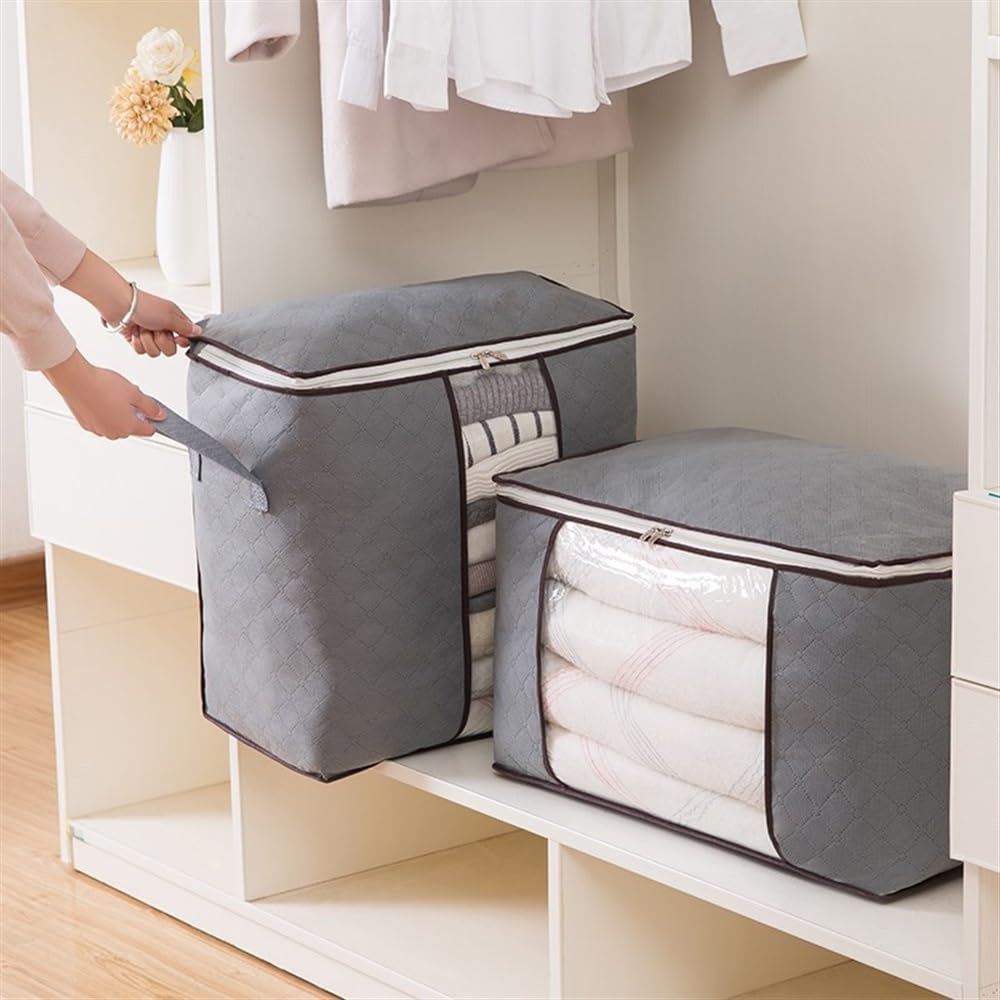 Contenedores de almacenamiento de ropa, organizadores de armario, contenedores de almacenamiento con asas duraderas, tela gruesa para ropa, manta (gris, 60 x 40 x 35 cm)
