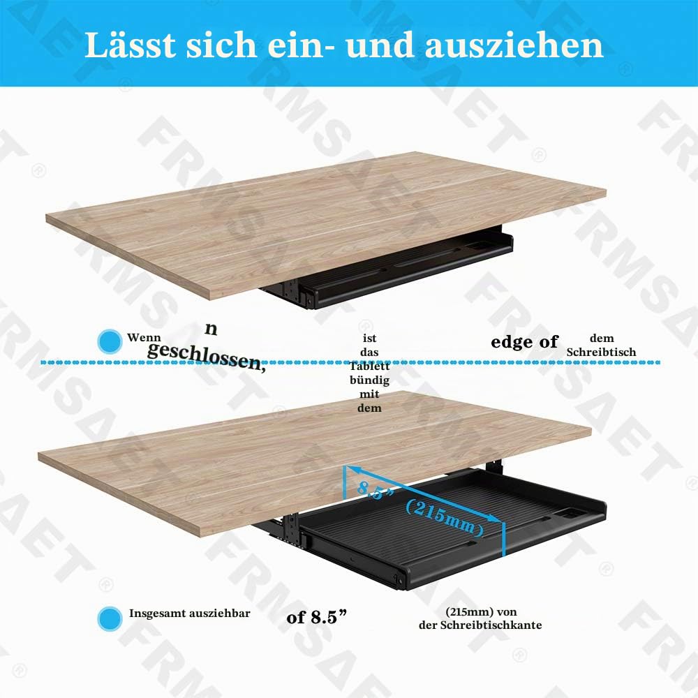 FRMSAET Büromöbelzubehör Tastaturschublade unter dem Schreibtisch Mehrzweckfach mit Einstellbarer Höhenhalterung - zum Organisieren von Tastatur, Werkzeug, Bleistift, Radiergummi. (groß, schwarz)