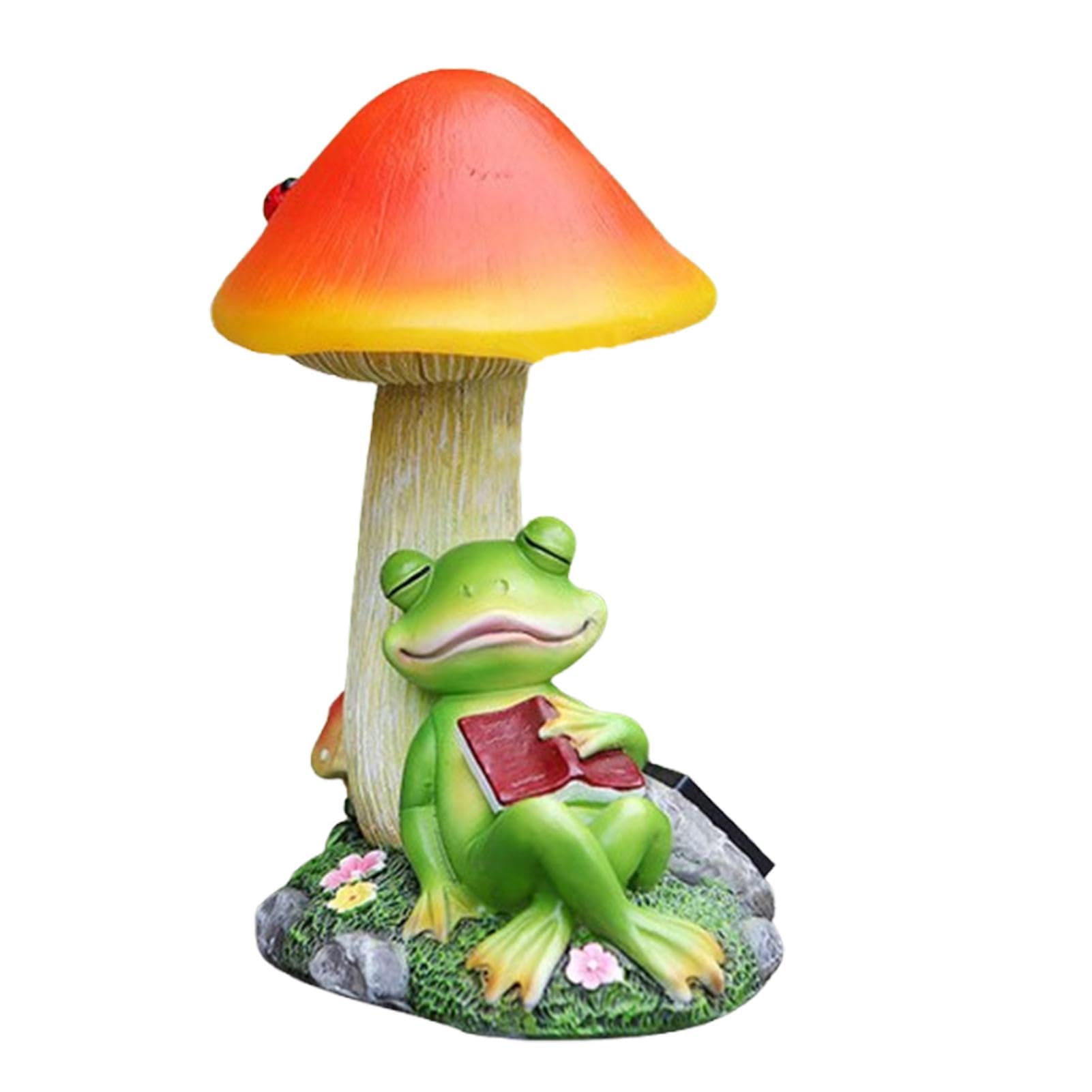 Lampe solaire en forme de champignon figurine de grenouille en resine exterieur LED