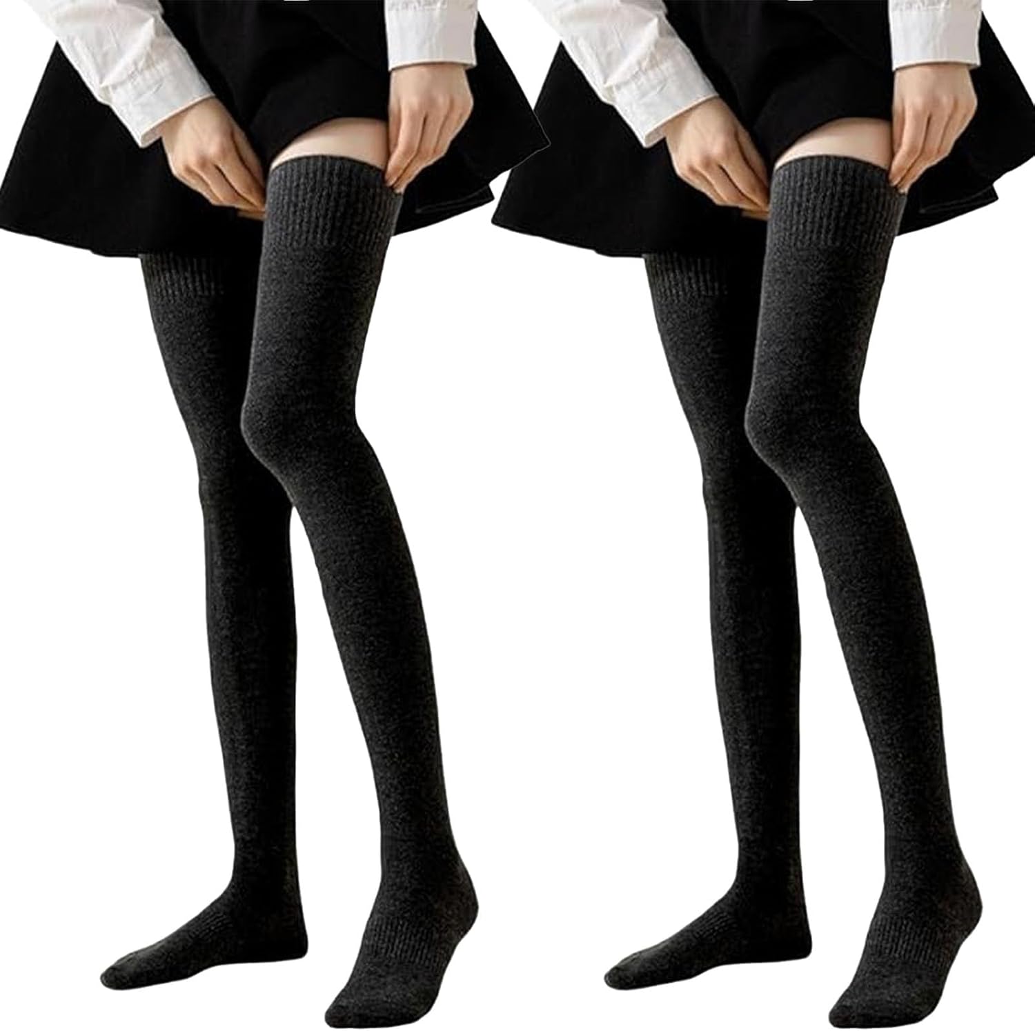 Women Thigh High Socks Thick Winter Stockings Knit Elastic Woolen Socks for Uniform & Dress Outfits