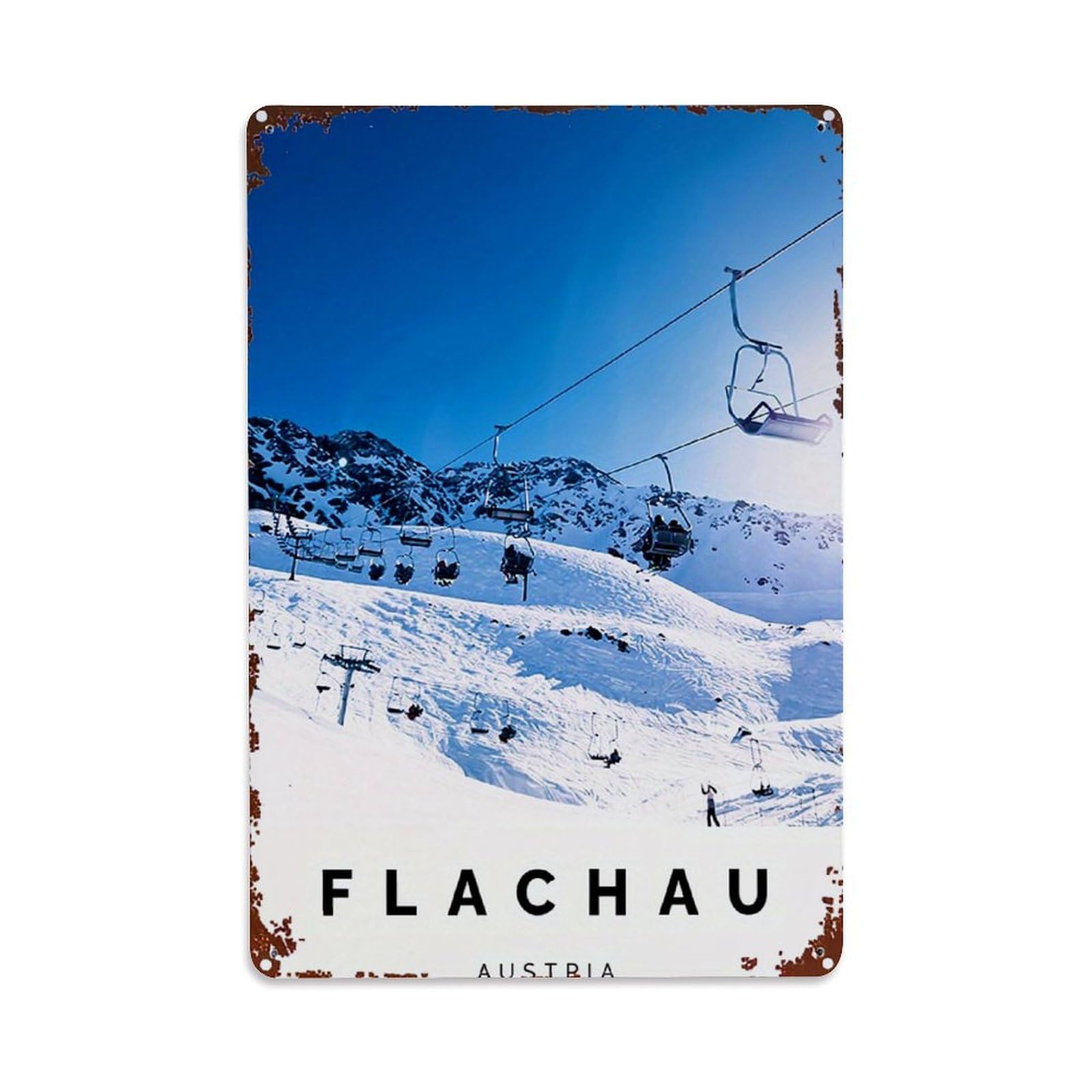 Ski Lifts Snowy Mountains Clear Sky Winter Scene Retro Metal Tin Sign, Vintage Decor Art Poster for Bar, Home, Man Cave, Kitchen, Laundry Room Gift 8x12Inch