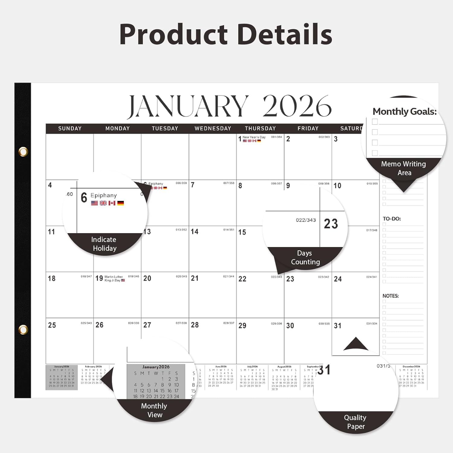 2026 Desk Calendar, Large Desk Calendar 22 x 17 (Jan 2026 - Jun 2027) Monthly Desktop Wall Planner for Family Teacher School Office Supplies, Black-White