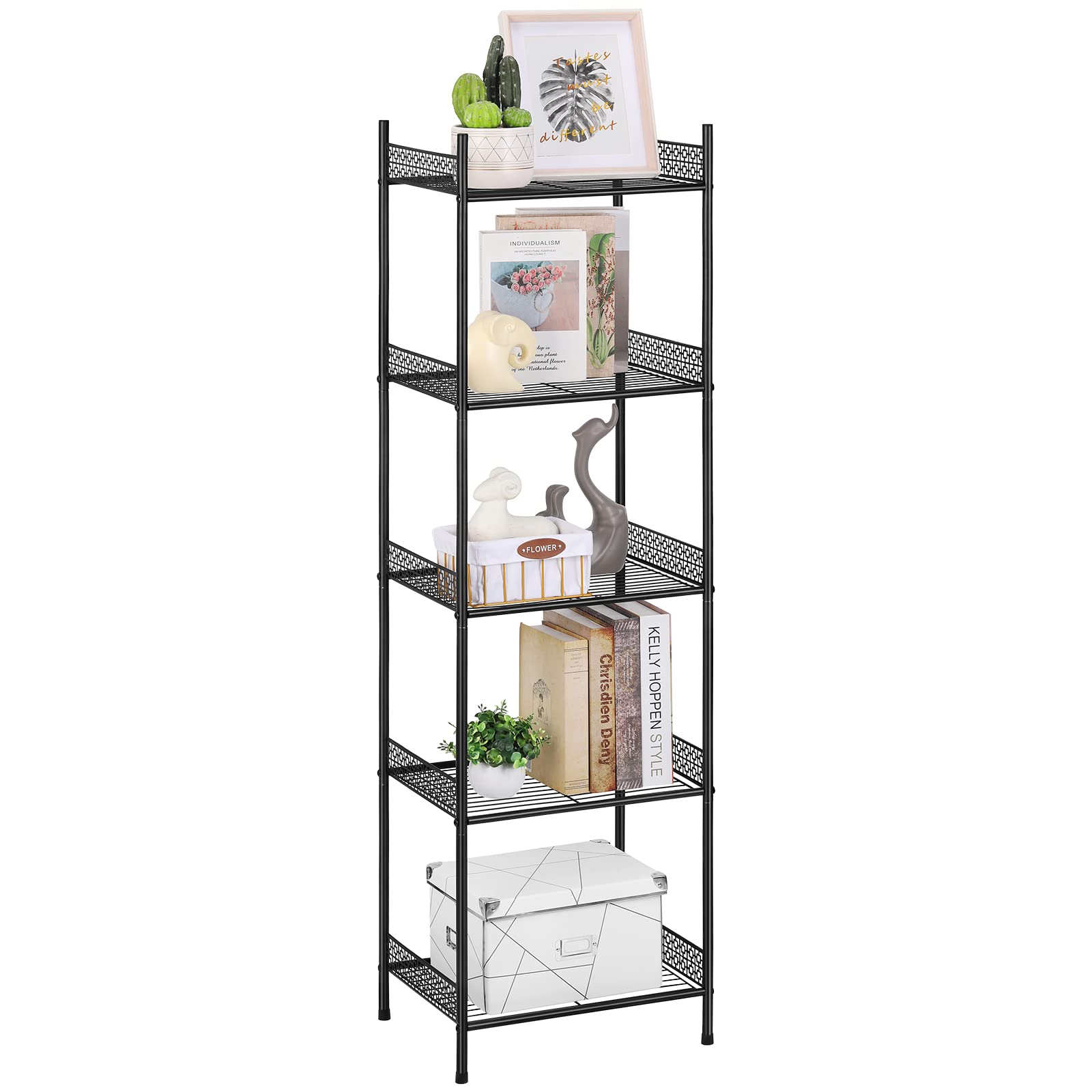 5 Tier Wire Shelving Metal Storage Rack Standing Shelving Units Shelves Bathroom Shelf for Laundry Bathroom Kitchen Livingroom Pantry Closet Garage, Black