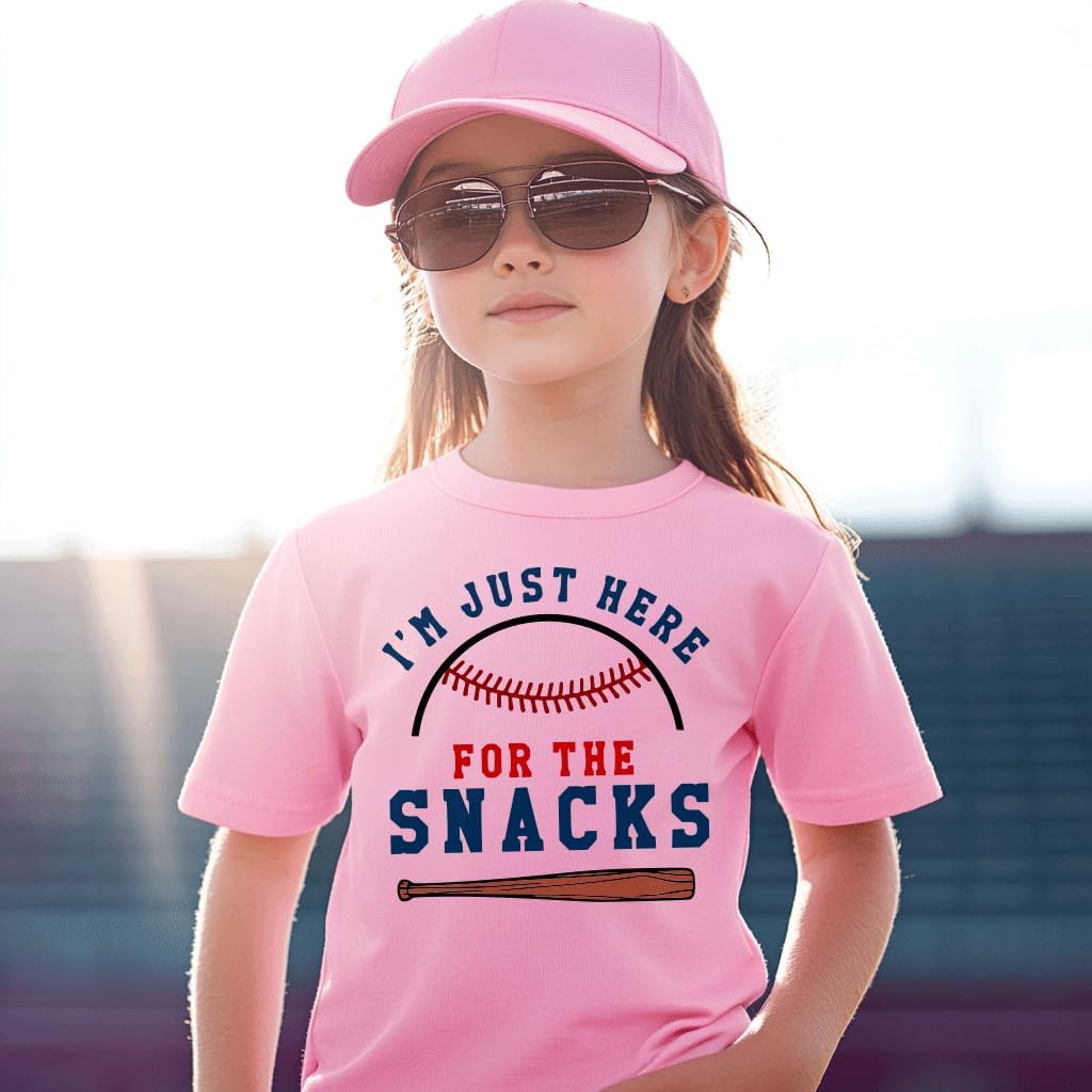 Toddler Baby Boys Girls Baseball T-Shirt I'm Just Here for The Snacks Funny Short Sleeve Tee Top