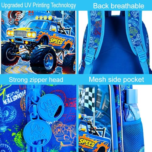 Image of 16 inch Truck Backpack for Boy, 3Pcs Bookbag for Elementary Preschool Kindergarten, Kids School Backpacks with Lunch Box (Blue)