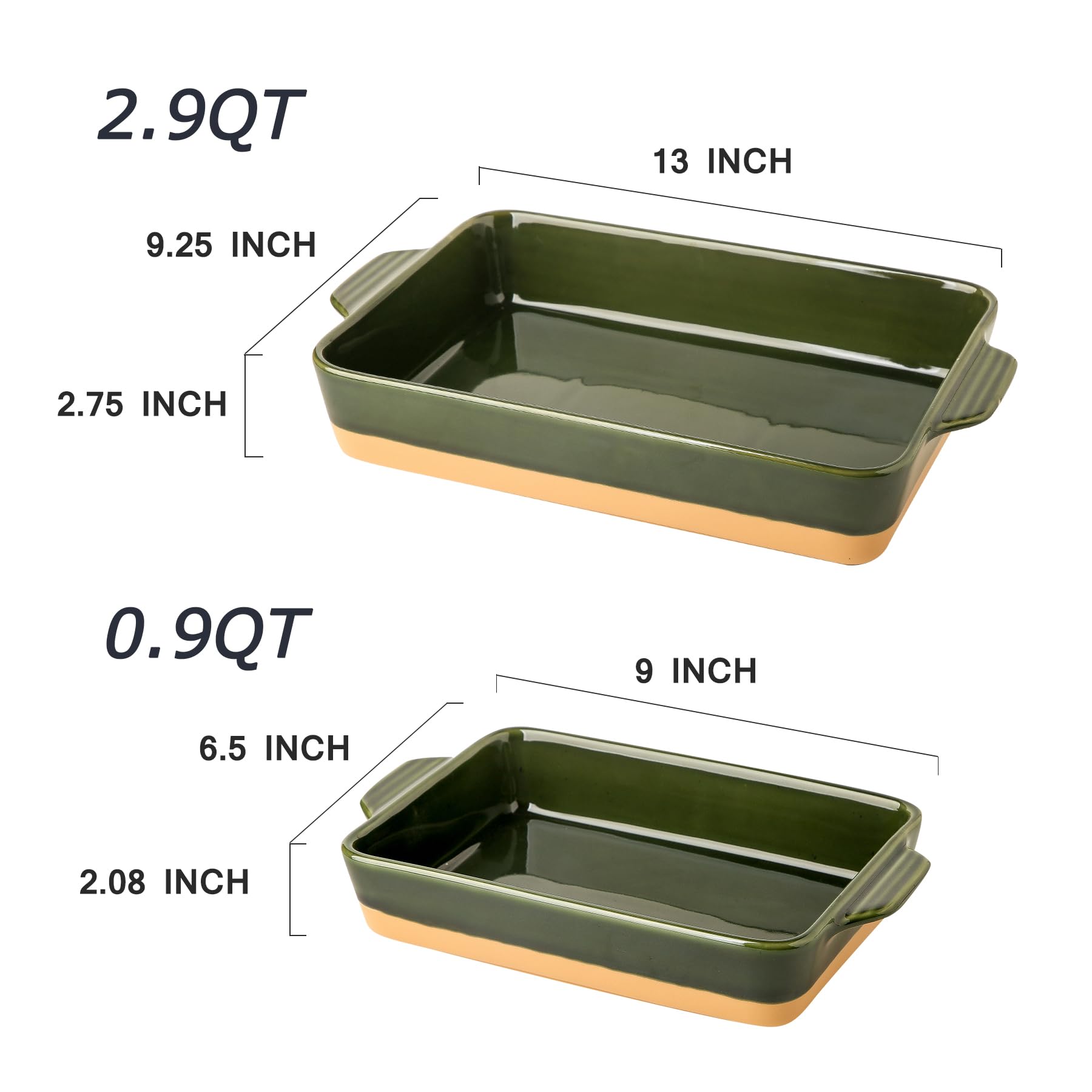 Juego de platos de cerámica para hornear, juego de utensilios para hornear, juego de cacerola rectangular, sartén para lasaña, juego de 2 sartenes para cocinar, cena de cocina, 9 x 13 pulgadas,