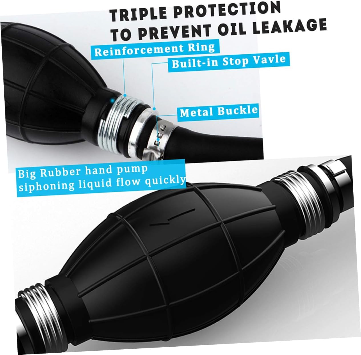 Manual Siphon Pump for Gasoline and Oil Transfer Inner Rubber Hose Portable Hand Fuel Transfer Pump for Vehicles and Emergency