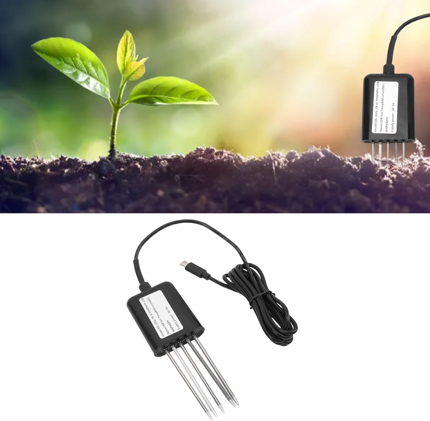 NPK Soil Nutrient Tester with Quick Readings, Premium Chip for Gardening Farm Orchard, Easy Measurement, IP68, ABS & Stainless Steel Material, Stable Signals