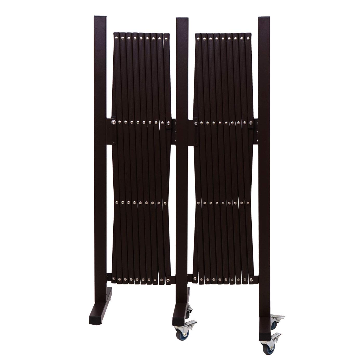 Absperrgitter HWC-B34AM, Zaun Scherengitter Trenngitter, Alu ausziehbar Laufrollen braun - Höhe 109cm, Breite 60-530cm