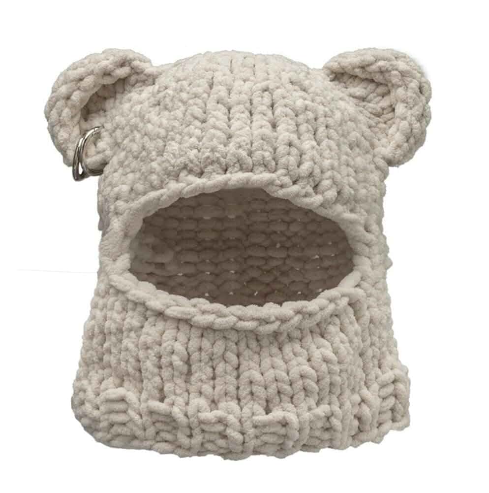 Fashion Bear Ears Balaclava Mask Cap Unisex Y2K Wool Beanie Winter Warm Handmade Crochet Ski Hat Halloween Headwear