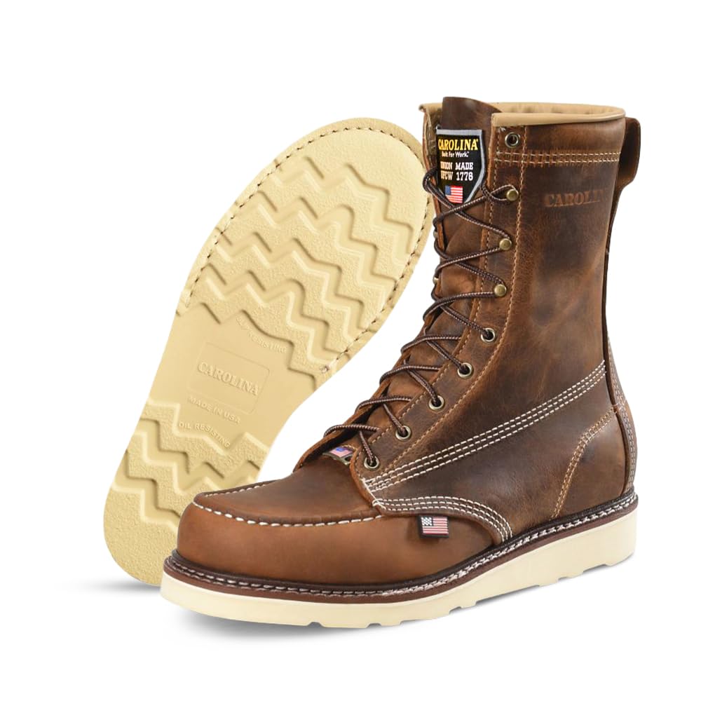 Carolina Moc Toe Wedge 8" Work Boot - Electrical Hazard Rated Work Boots for Men - Poron Insole Leather Industrial Footwear