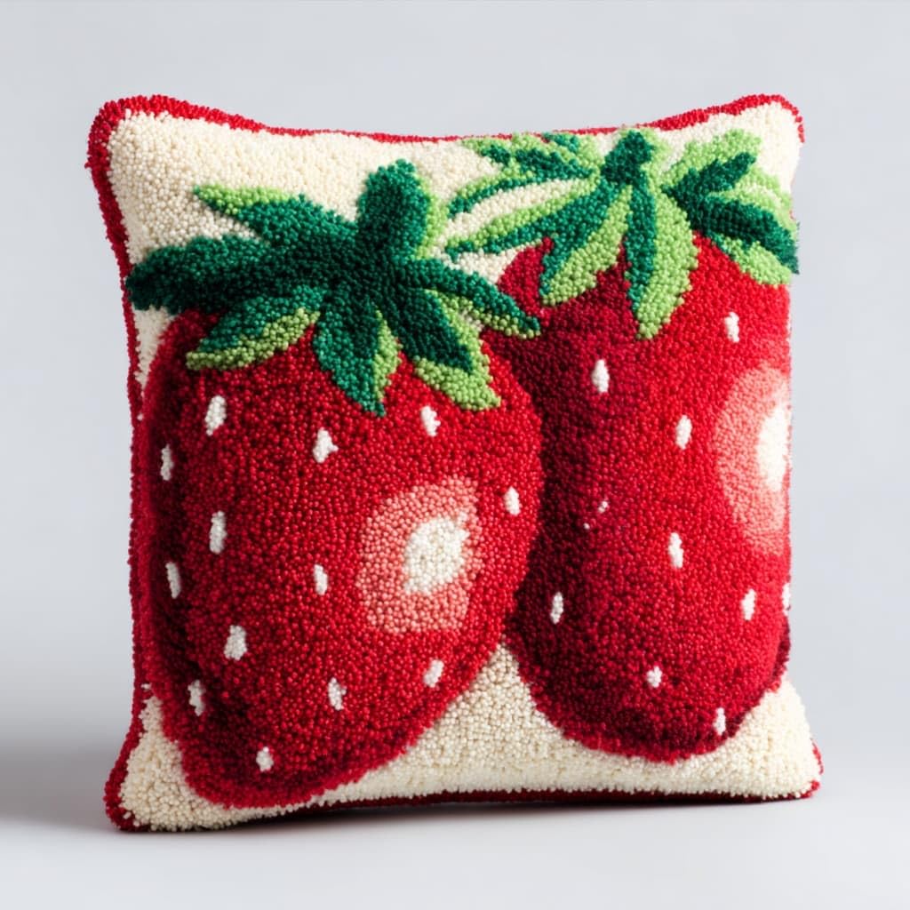 AxiangziK Latch Hook Cushion Kit,Strawberry DIY Throw Pillow Cover 43X43Cm