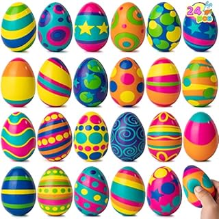 JOYIN 24 PCS Easter Squishy Eggs Slow Rising Stress Ball Soft Fidget Squeeze Easter Eggs for Easter Egg Hunt, Easter Basket Stuffer Fillers, Easter Toys Gifts Party Favor