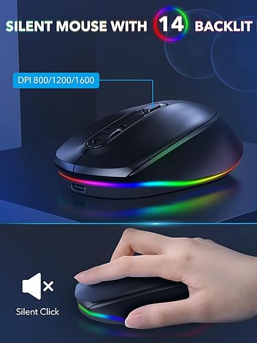 Miniatura 6 de SABLUTE - Retroiluminación inalámbrica para teclado y mouse, teclas iluminadas silenciosas, patas de inclinación, batería recargable - Combo