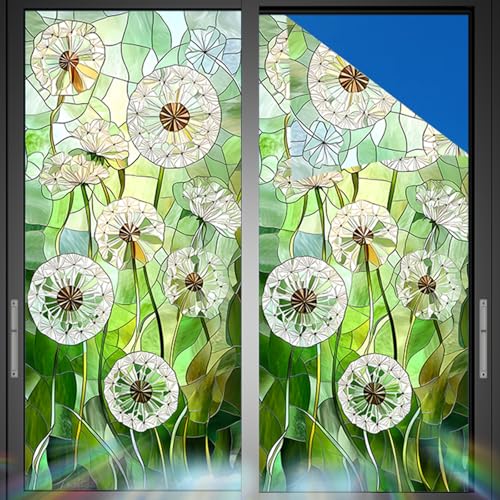 Image of Nuxovilar Sparkle Lightweight Puff Dandelion Window Film 17.7x39.4 PVC | Lightweight Puff, Dandelion Cling soft floral sticker, privacy glass wrap for bedroom living room kitchen (Dandelion)