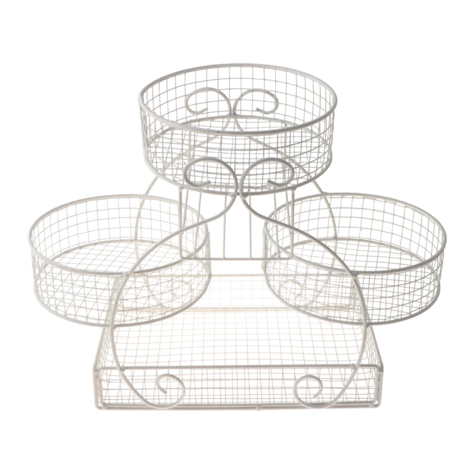 Zambuph White Functional Multi Tier Iron Mesh Fruit Basket 30X20x31cm