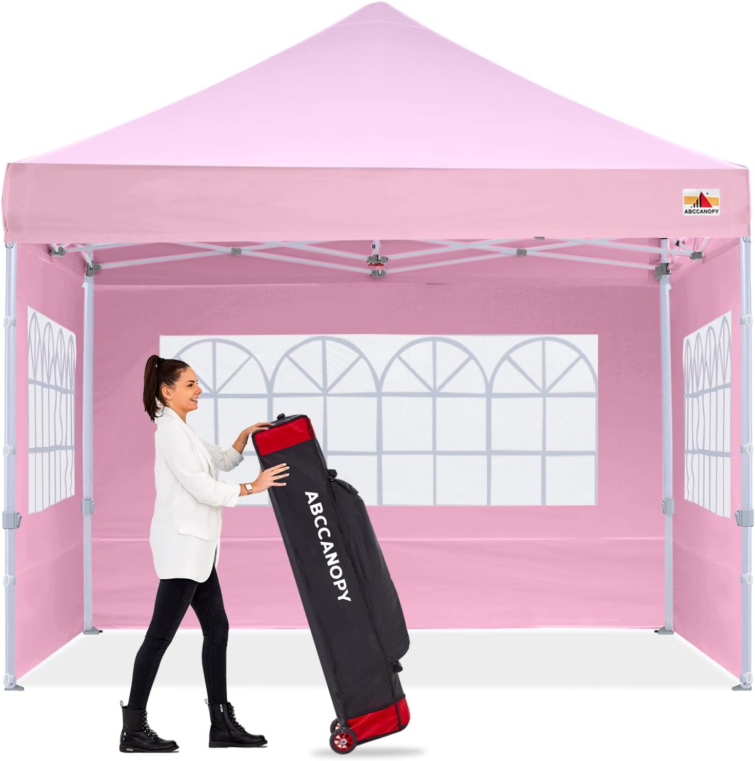 ABCCANOPY Outdoor Winter Gazebo 10x10, Premium Instant Pop Up Canopy Tent with Elegant Church Window,Snow and Rain Protection, Bonus Wheeled Bag, Pink