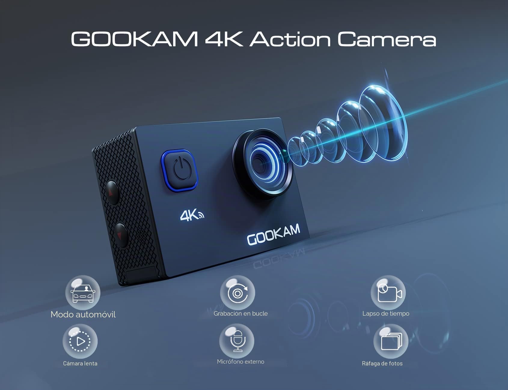 Cámara Deportiva 4K WiFi 20MP Ultra HD Cámara Acción Sumergible 40M Camaras Acuática 170° Gran Angular 2.4G Remoto y Micrófono Externo con 2 Baterías de 1050mAh y Accesorios Multiples-GO 2